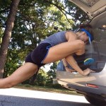hip unlock stretch on van